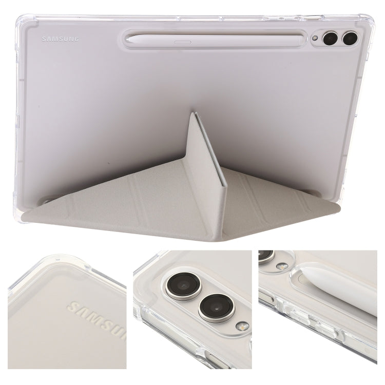 Clear acrylic deformation leather tablet case for Samsung Galaxy Tab S9+, showcasing its sleek design and protective features.